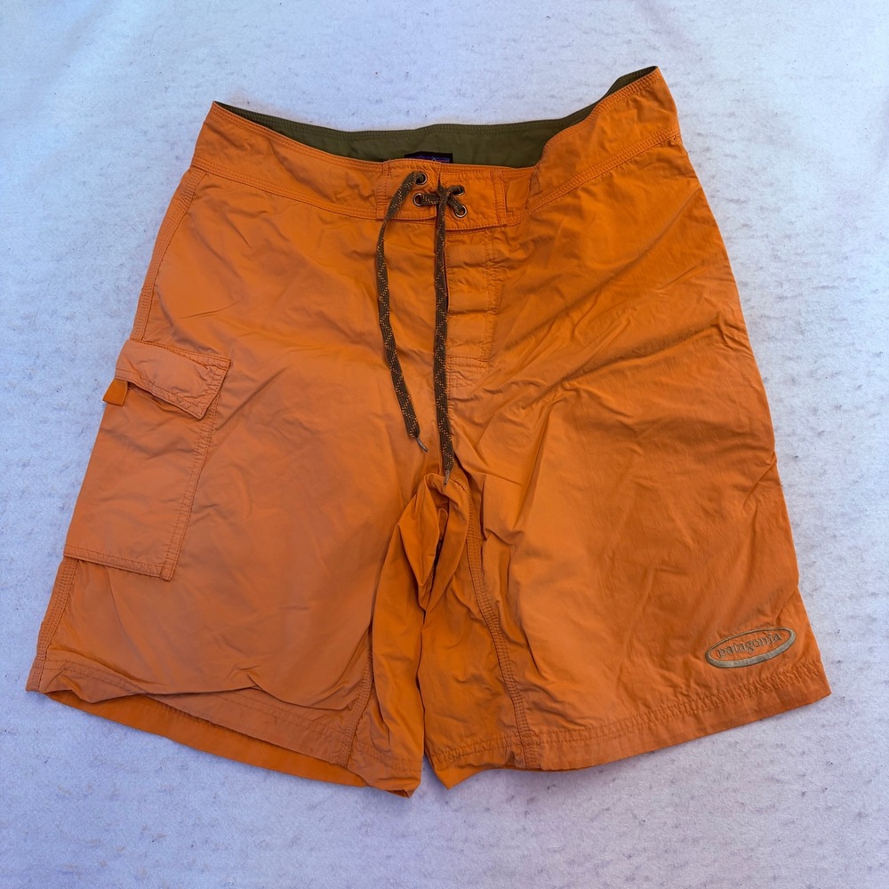 Patagonia Board Shorts Mens 32 Orange Nylon Cargo Pocket Swim Trunks